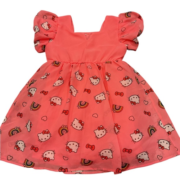 Sanrio Other - Sanrio Hello Kitty Pink Puff Sleeve Rainbow Print Dress Girls Size 6X New